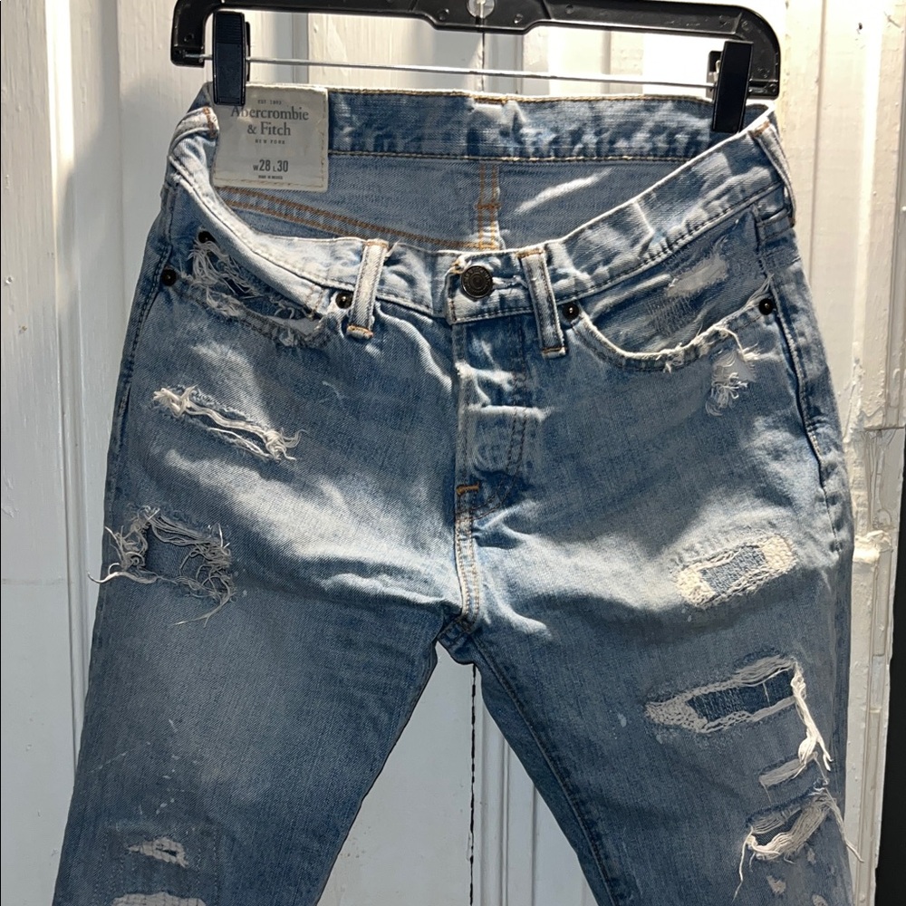 Abercrombie & Fitch Light Blue Ripped Skinny Jeans